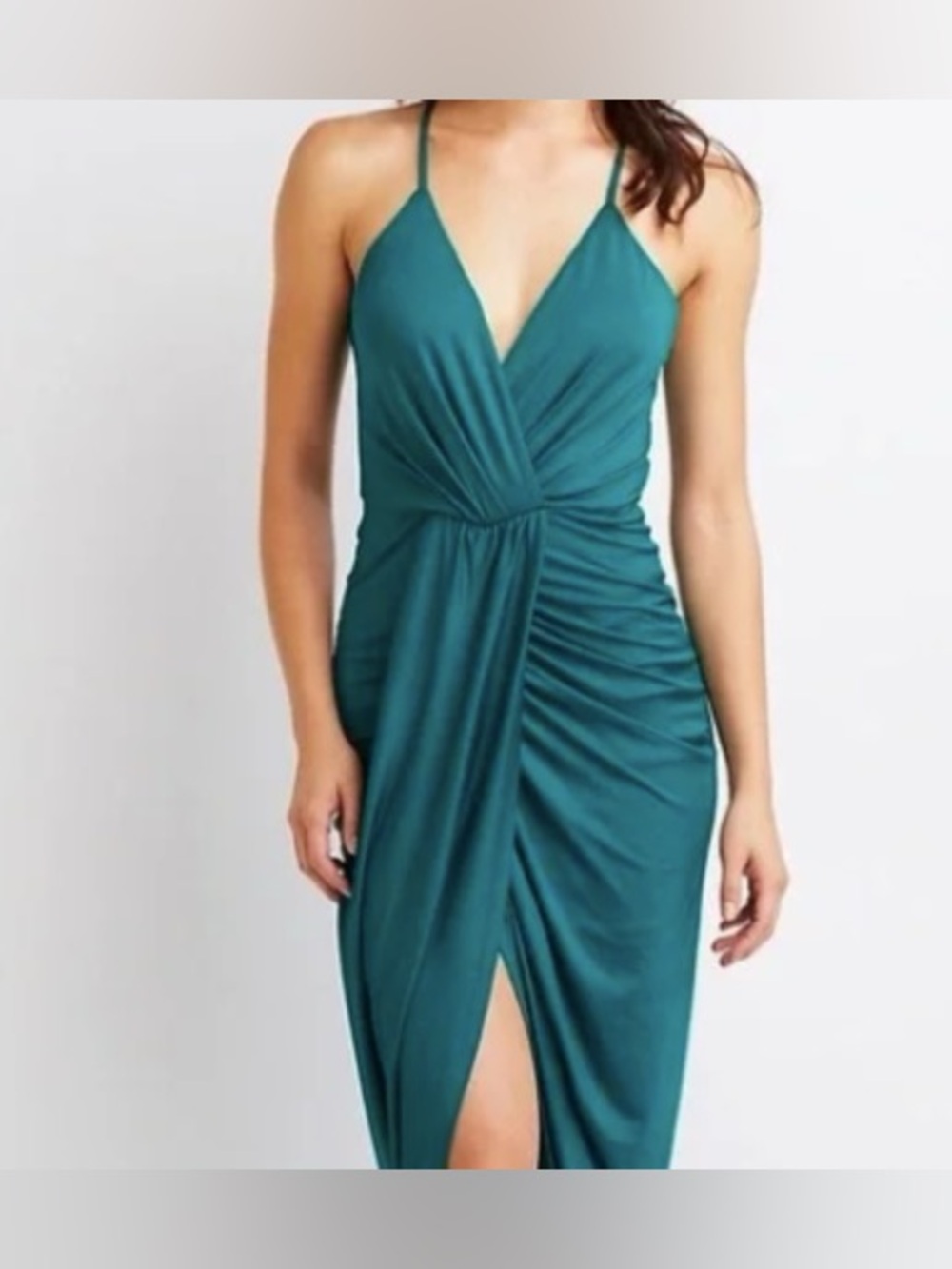 Charlotte Russe Teal Spaghetti-Strap Ruched Wrap Midi Dress